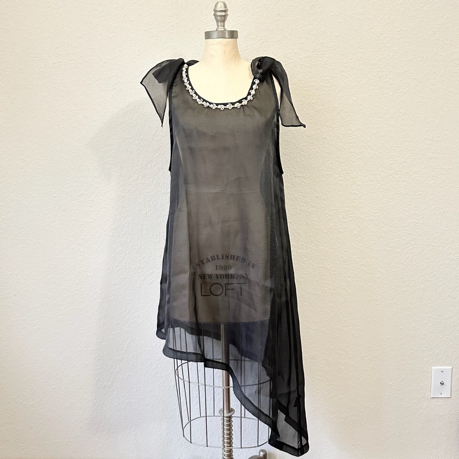 Maeve By Anthropologie Sheer Tunic Dress Black Embellished Nwt